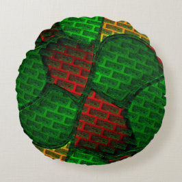 Cojín Redondo ¿Montaje abstracto de imágenes? Ladrillo, rojo, ve