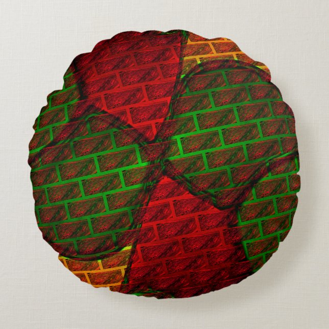 Cojín Redondo Montaje de imágenes diferentes, ladrillo, rojo, ve (Anverso)