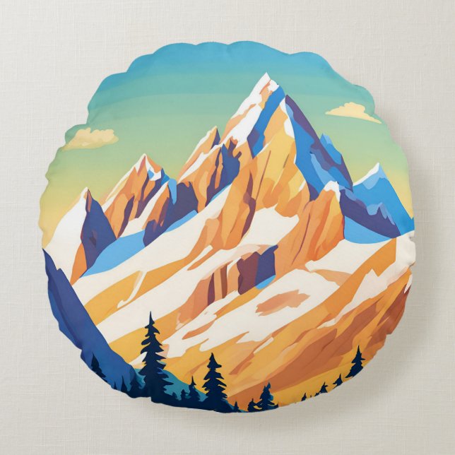 Cojín Redondo Montañas Magníficas (Anverso)