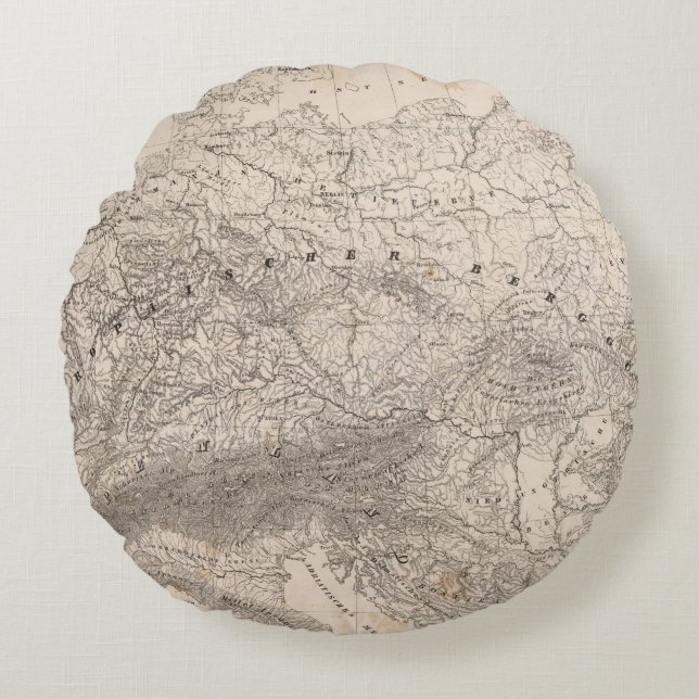 Cojín Redondo Montañas y ríos de Europa (Anverso)