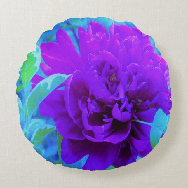 Cojín Redondo Moody Purple Peony con bello follaje (Anverso)