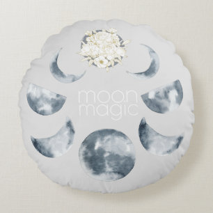 Cojín Redondo Moon Magic Moon Phase & Floral Pattern