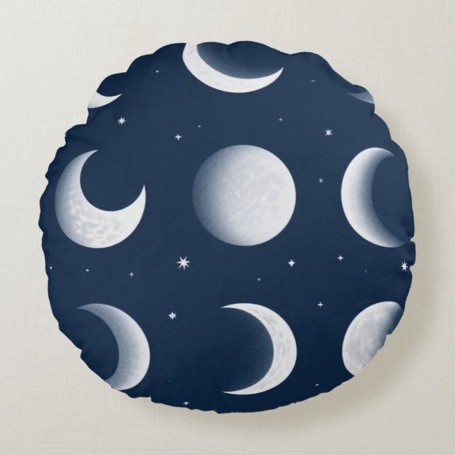 Cojín Redondo Moon Phases Grid Diseño de patrones celestes (Anverso)