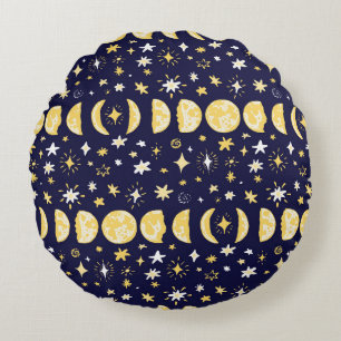 Cojín Redondo Moon Phases Stars Vintage Background