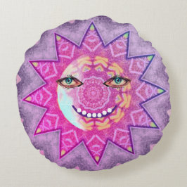 Cojín Redondo Moon y Sun Grinning, Día y Noche