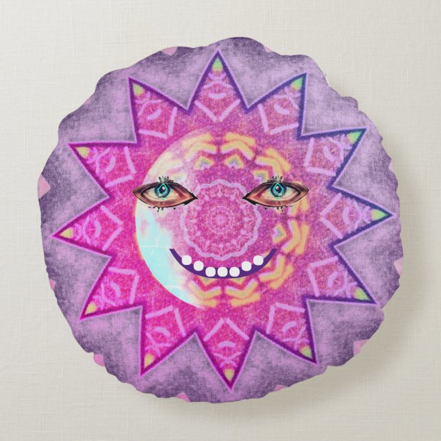 Cojín Redondo Moon y Sun Grinning, Día y Noche