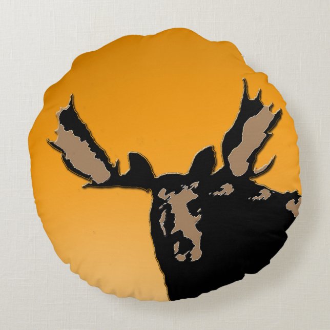 Cojín Redondo Moose al atardecer - Original Wildlife Art (Reverso)
