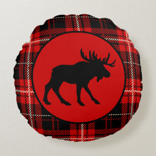 Cojín Redondo Moose negro, cabaña de plástico rojo