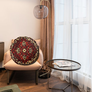 Cojín Redondo Moqueta persa en rojo oscuro y crema