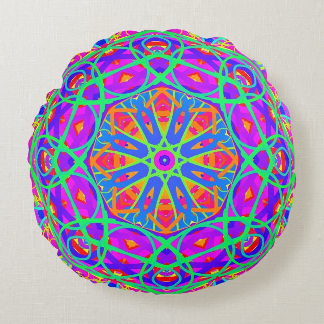 Cojín Redondo Morado Azul Mandala Boho (Anverso)
