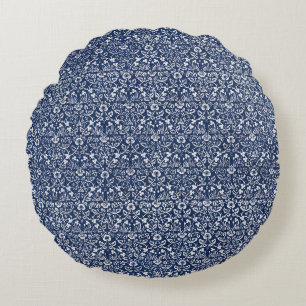 Cojín Redondo Morris Vintage 1882 Fondo Azul Patrón Floral