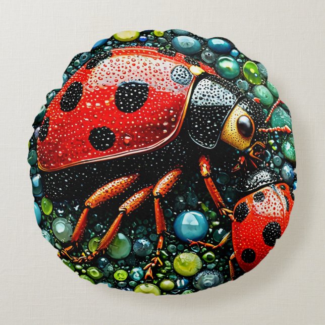 Cojín Redondo Mosaic ladybugs (Anverso)