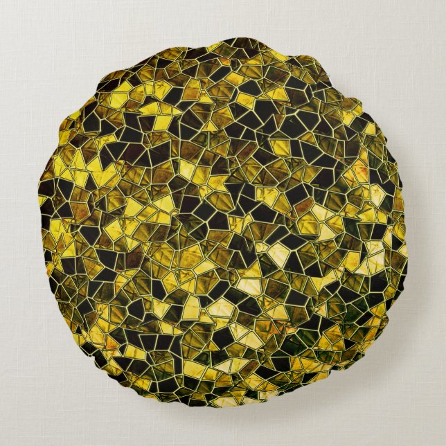 Cojín Redondo Mosaico amarillo ocre oscuro, con manchas llamativ (Reverso)
