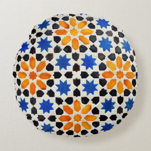 Cojín Redondo mosaico árabe de azulejos de estilo marroquí, deco