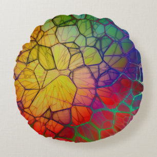 Cojín Redondo Mosaico arcoiris - Aspecto de vidrio manchado