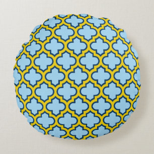 Cojín Redondo Mosaico azul y amarillo, Entramado, Quatrefoil