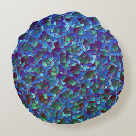 Cojín Redondo Mosaico de azul y verde lila salpicado o ahumado