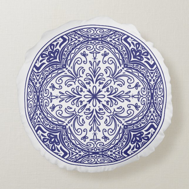 Cojín Redondo Mosaico de Blue Bloom (Reverso)