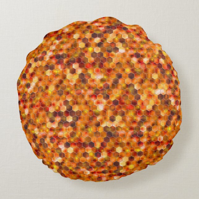 Cojín Redondo Mosaico de hexágonos en puntos en tonos rojos tira (Reverso)