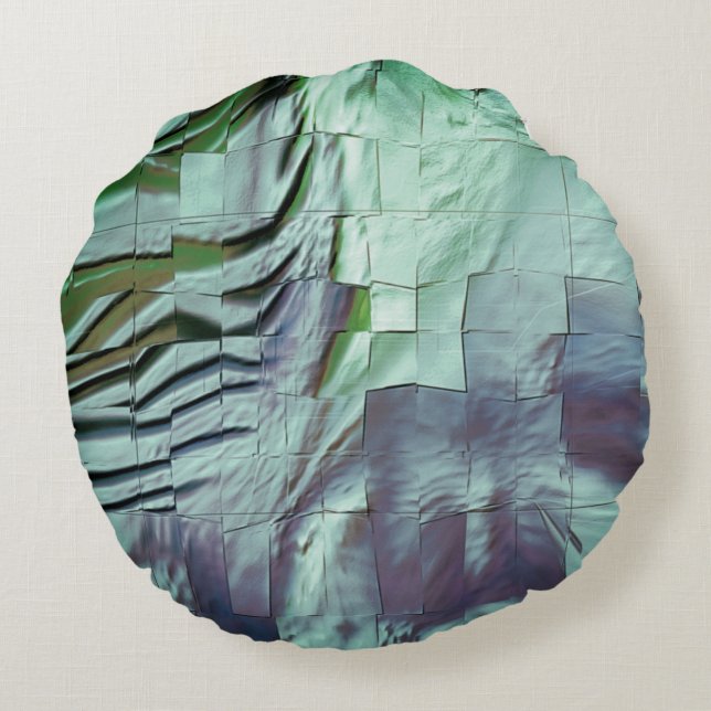 Cojín Redondo Mosaico de menta grisácea con ralladura ligera y r (Reverso)