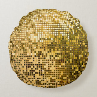 Cojín Redondo Mosaico de Oro: Textura de mosaicos cuadrados.