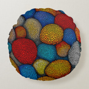Cojín Redondo Mosaico de Piedra Colorida Abstracto Inspirado en 