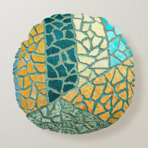 Cojín Redondo Mosaico de piedra de pintura acuarela + tus ideas