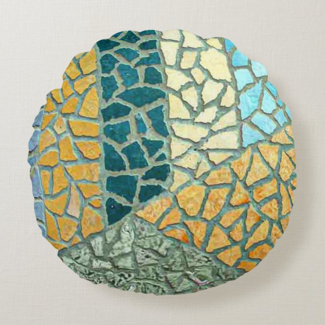 Cojín Redondo Mosaico de piedra de pintura acuarela + tus ideas (Anverso)