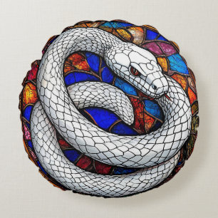 Cojín Redondo Mosaico de Serpiente Blanca para Decoración del Ho