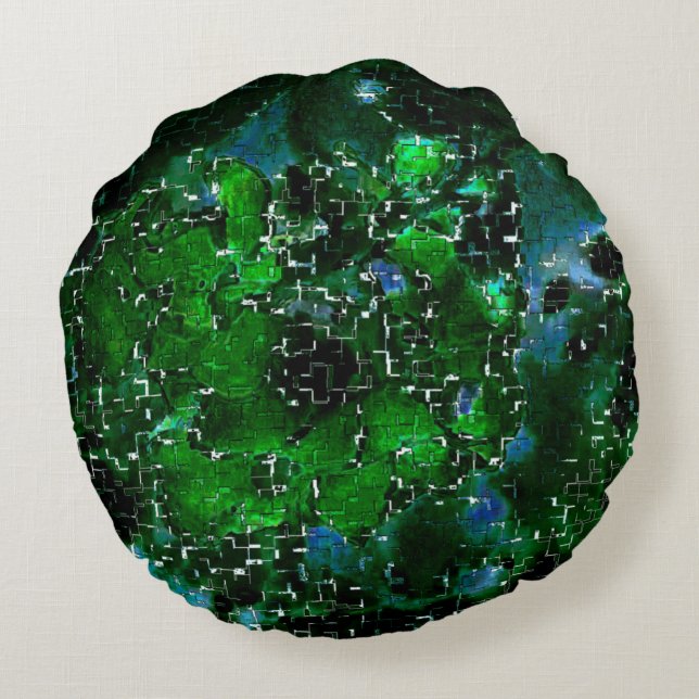 Cojín Redondo Mosaico defectuoso de la laguna de la planta de ag (Reverso)