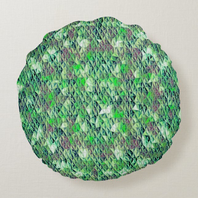 Cojín Redondo Mosaico en triángulos verdes con tonos degradados  (Reverso)