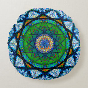 Cojín Redondo Mosaico Kaleidoscópico colorido  Mandala abstracta