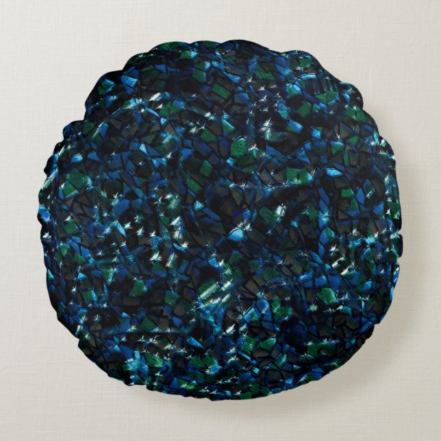 Cojín Redondo Mosaico raro sobre fondo oscuro y brillo nebuloso (Anverso)