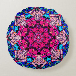 Cojín Redondo Mosaico rosa Mandala Floral Psicodélico Retro