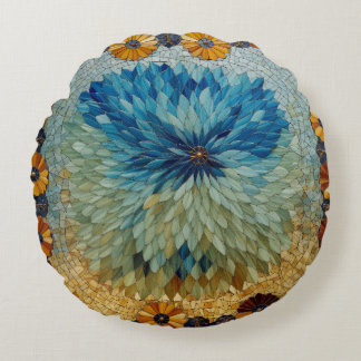 Cojín Redondo Mosaico Verde Azul Floral