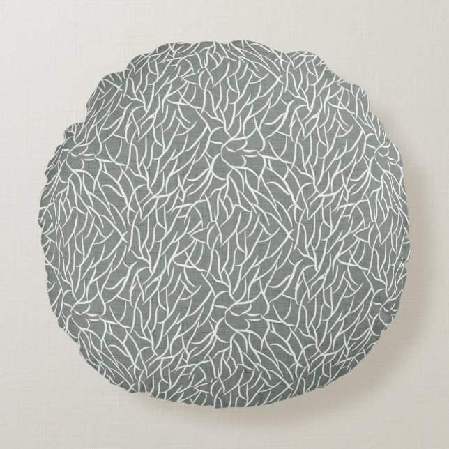 Cojín Redondo Moss sage green boho bare coral branches  (Anverso)