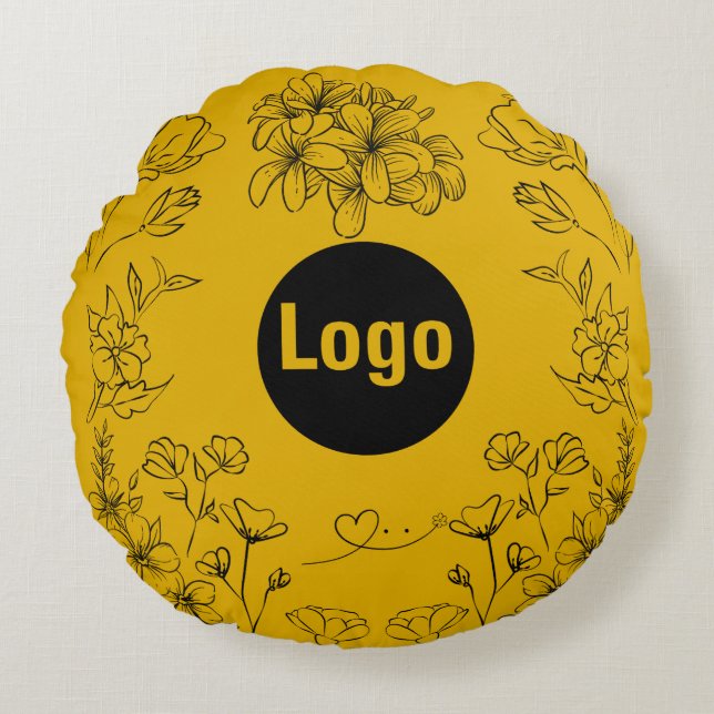 Cojín Redondo Mostaza Flores Amarillas Diseño Pillow (Anverso)