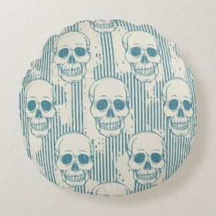 Cojín Redondo Motif De Calavera: Patrón De Mano Libre Sin Marea