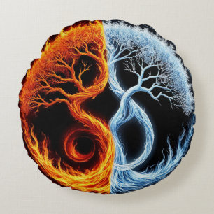 Cojín Redondo Motivo del árbol Yin Yang que representa el equili