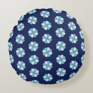Cojín Redondo Motivo Floral Azul Turquesa y Azul Moderno