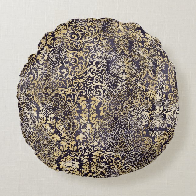 Cojín Redondo Motivos barrocos y damascos arabescos arrancados d (Anverso)