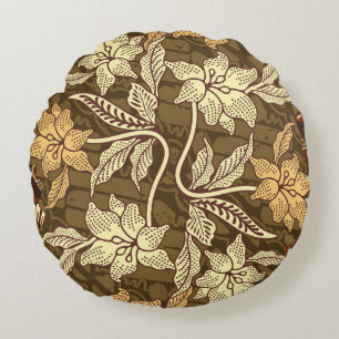 Cojín Redondo Motivos de batik indonesio con flora y fauna