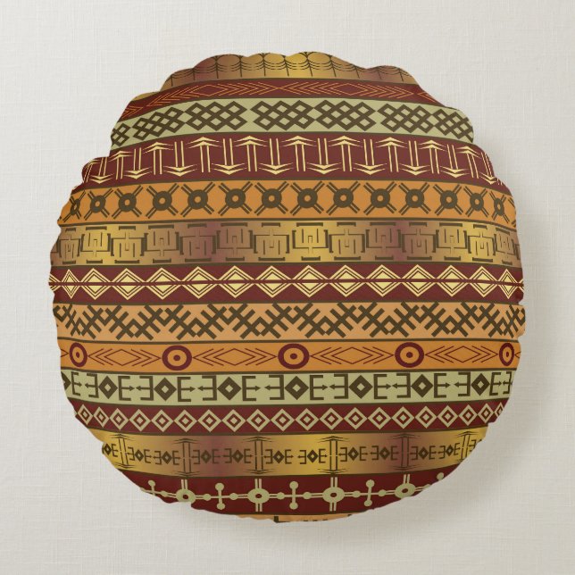 Cojín Redondo Motivos étnicos africanos, antecedentes ornamental (Anverso)