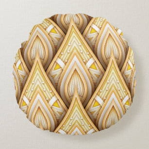 Cojín Redondo Motivos Étnicos Oro: Lujoso y Sin Marea