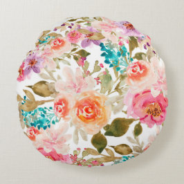 Cojín Redondo Motivos florales en acuarela