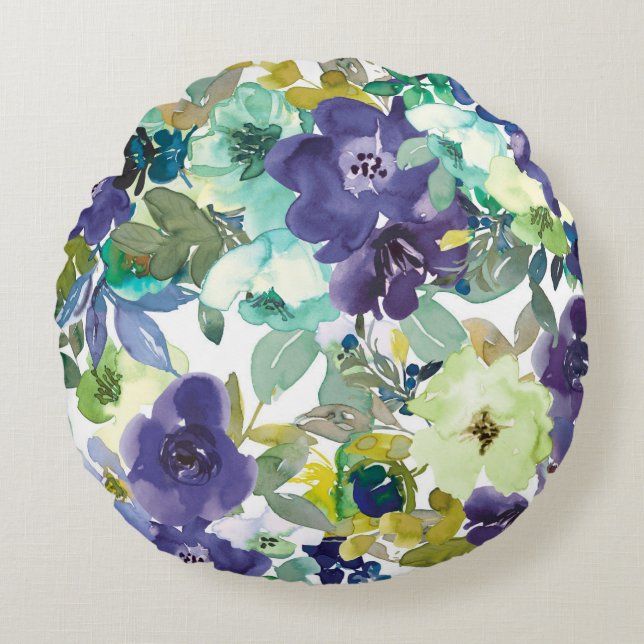 Cojín Redondo Motivos florales en acuarela (Anverso)