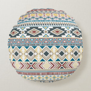 Cojín Redondo Motivos tribales aztecos: diseño sin foco geométri