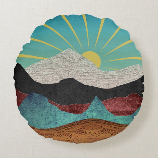 Cojín Redondo Mountain Fantasy Sunrise (Anverso)