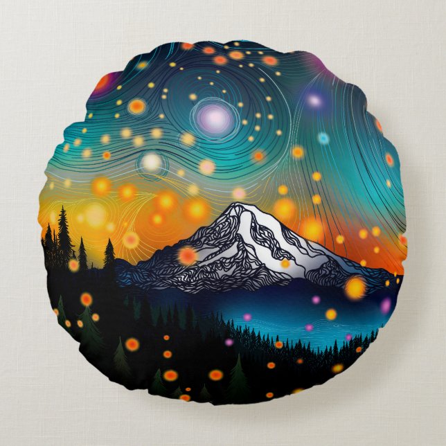 Cojín Redondo Mt. Rainier Starry Sky (Anverso)
