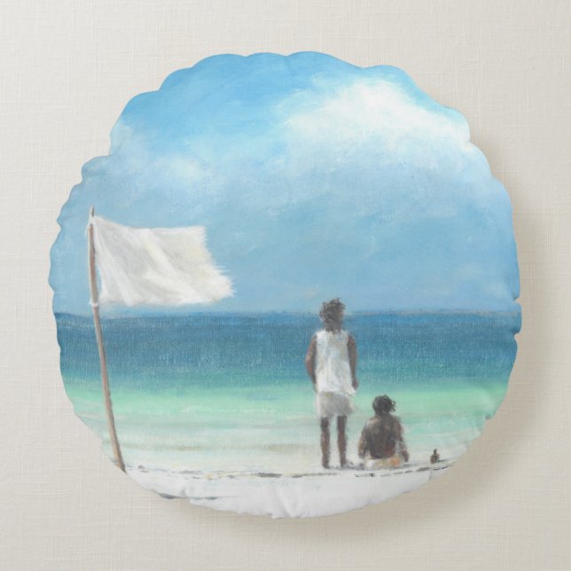 Cojín Redondo Muchachos en la playa Kenia (Anverso)